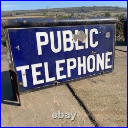 A Vintage Original Double Sided Public Telephone Enamel Sign A Vintage Original Double Sided Public Telephone Enamel Sign