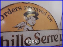 A vintage enamel advertising sign double sided A vintage enamel advertising sign double sided