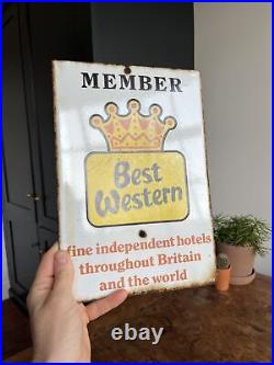 Advertising Enamel Best Western Member Sign Vintage Hotel 70s Hotel Advert