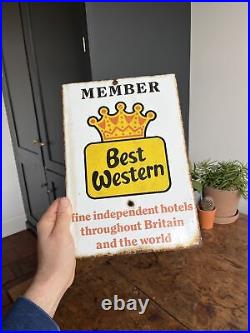 Advertising Enamel Best Western Member Sign Vintage Hotel 70s Hotel Advert