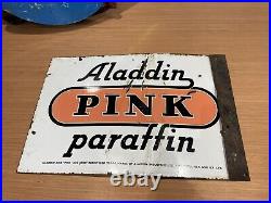Aladdin Pink Paraffin Enamel Sign Double Sides Flanged