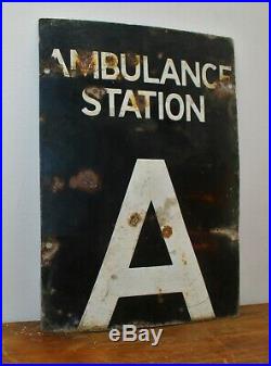 Ambulance Station advertising enamel sign vintage retro antique industrial decor
