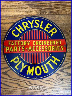 Ande Rooney Vintage Porcelain Enamel Metal Advertising Sign CHRYSLER PLYMOUTH