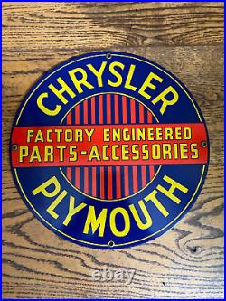 Ande Rooney Vintage Porcelain Enamel Metal Advertising Sign CHRYSLER PLYMOUTH