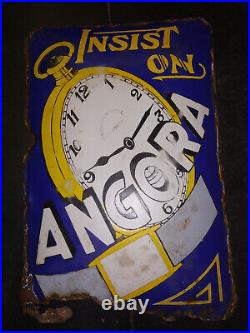 Angora Watches Chronometer Vintage Old Porcelain Enamel Sign Board 1930 GERMANY