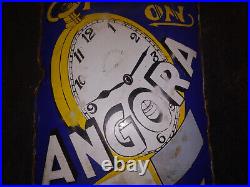 Angora Watches Chronometer Vintage Old Porcelain Enamel Sign Board 1930 GERMANY