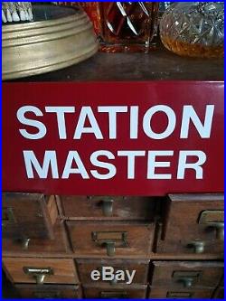 Antique British Rail BR railway Station Master Enamel Sign vintage Red