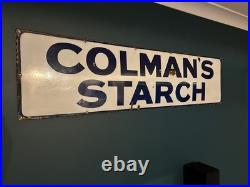 Antique Colman's Starch Enamel Sign Large Blue White Advertising Vintage