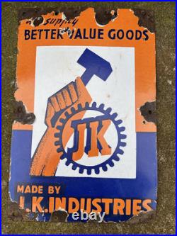 Antique Enamel Sign Advertising Vintage Shop Prop J K Industries Germany Mancave
