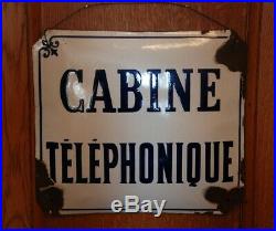 Antique French Telephone Booth Sign Vintage Curved Enamel Heavy Metal Signed