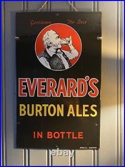 Antique Leicester Vintage Everards Burton Ale Brewery Pub Enamel Sign 10x16 Inch