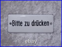 Antique Original Enamel Sign Curved Please Press Vintage 10 X 4 Cm