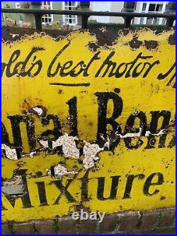 Antique Original Enamel Sign National Benzole Mixture Battered And Bruised