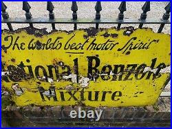 Antique Original Enamel Sign National Benzole Mixture Battered And Bruised