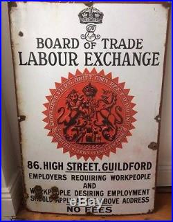 Antique Reclaimed Vintage Labour Exchange Enamel Sign Red White Interior Design