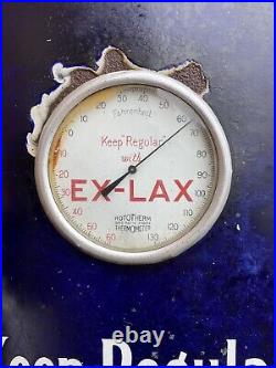 Antique Vintage 1930s Ex-LAX Enamel Chemists Shop Advertising Thermometer Sign
