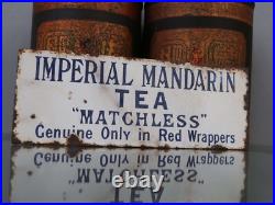 Antique Vintage 19th C Mandarin Tea Enamel Sign Advertising Tin Wood Figure Antique Vintage 19th C Mandarin Tea Enamel Sign Advertising Tin Wood Figure