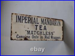 Antique Vintage 19th C Mandarin Tea Enamel Sign Advertising Tin Wood Figure Antique Vintage 19th C Mandarin Tea Enamel Sign Advertising Tin Wood Figure