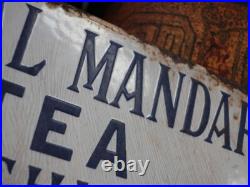 Antique Vintage 19th C Mandarin Tea Enamel Sign Advertising Tin Wood Figure Antique Vintage 19th C Mandarin Tea Enamel Sign Advertising Tin Wood Figure