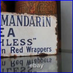Antique Vintage 19th C Mandarin Tea Enamel Sign Advertising Tin Wood Figure Antique Vintage 19th C Mandarin Tea Enamel Sign Advertising Tin Wood Figure