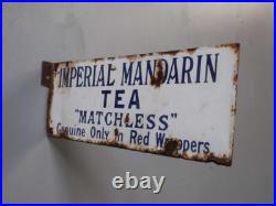 Antique Vintage 19th C Mandarin Tea Enamel Sign Advertising Tin Wood Figure Antique Vintage 19th C Mandarin Tea Enamel Sign Advertising Tin Wood Figure