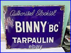 Antique Vintage Advt Tin Enamel Porcelain Sign Board Binny-BC Tarpaulin Rare b1
