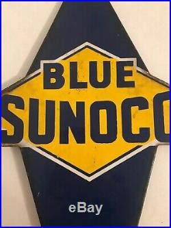 Antique Vintage Enamel Porcelain Sunoco Blue Sign With Arrow