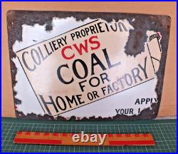 Antique Vintage Enamel Sign C. W. S Coal