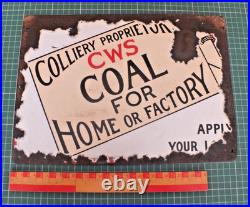 Antique Vintage Enamel Sign C. W. S Coal