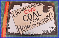 Antique Vintage Enamel Sign C. W. S Coal