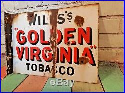 Antique Vintage Old Metal Double Sided Enamel Sign Wills Golden Virginia Tobacco