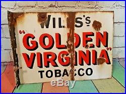 Antique Vintage Old Metal Double Sided Enamel Sign Wills Golden Virginia Tobacco