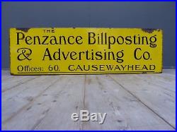 Antique Vintage Penzance Billposting Co Enamel Advertising Sign
