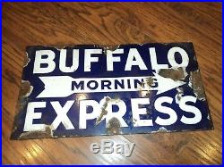 Antique Vintage Porcelain Enamel Buffalo Morning Express Advertising Sign Ny