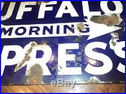 Antique Vintage Porcelain Enamel Buffalo Morning Express Advertising Sign Ny