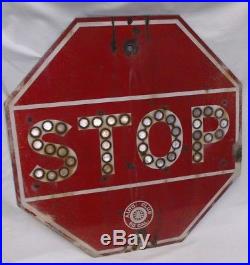 Antique Vintage Porcelain Enamel Stop Sign Glass Reflectors 24 So Cal