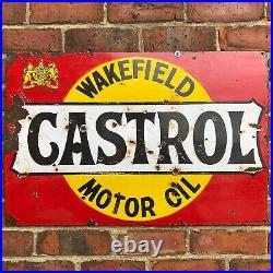 Antique Vintage Retro 1930s Wakefield Castrol Motor Oil Enamel Advertising Sign