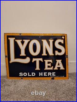 Antique Vintage Retro c1920 Lyons Tea Convex Enamel Advertising Shop Sign