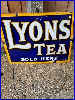 Antique Vintage Retro c1920 Lyons Tea Convex Enamel Advertising Shop Sign