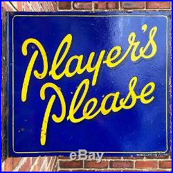 Antique Vintage Retro c1930s Players Please 2 Sided Enamel Advertising Shop Sign