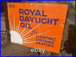 Antique Vintage Royal Daylight Oil Flange Double Sided Advertising Enamel Sign