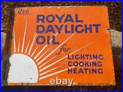 Antique Vintage Royal Daylight Oil Flange Double Sided Advertising Enamel Sign
