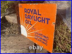 Antique Vintage Royal Daylight Oil Flange Double Sided Advertising Enamel Sign