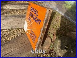 Antique Vintage Royal Daylight Oil Flange Double Sided Advertising Enamel Sign