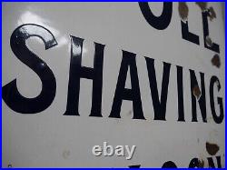 Antique Vintage Shaving Saloon Enamel Sign Enamel Advertising Tin Wood Barber