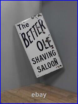 Antique Vintage Shaving Saloon Enamel Sign Enamel Advertising Tin Wood Barber