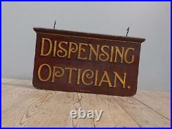 Antique Vintage Victorian Optician's Gilt Wooden Trade Sign Advertising Enamel