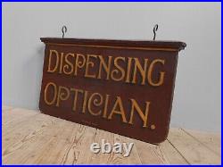 Antique Vintage Victorian Optician's Gilt Wooden Trade Sign Advertising Enamel