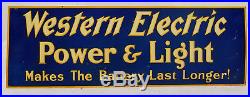 Antique Vintage Western Electric Power and Light Advertising Sign Metal Enamel