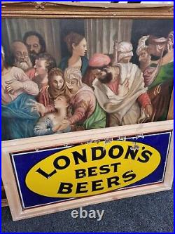 Antique Vintage original enamel shop trade sign London beer pub bar large Blue